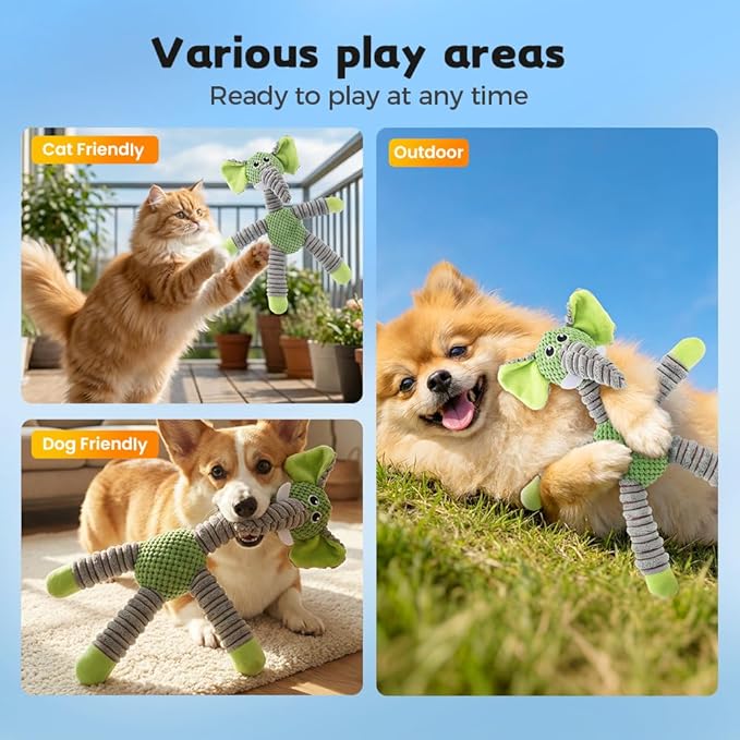 Plush Dog Squeaky Toy, Durable Pineapple Velvet Chew Toy for Aggressive Chewers Large Medium Small Dogs Interactive Training Teeth Cleaning Stuffed Animal Puppy Relief Boredom (Green Elephant)