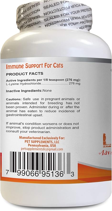 pet Immune Support Cats - CAT L-LYSINE Powder - Immune System Booster - Eye Health - Vet Recommended - Natural - cat lysine Powder - 1 Bottle (8 OZ)