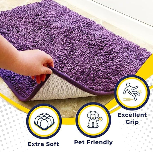 Muddy Mat® | Super Absorbent Door Mat Indoor, Microfiber Quick Dry Chenille Entryway Rug, Non-Slip Front Door Mat, Indoor Mats for Entryway, Machine Washable Pet Rug, Purple 36" x 120"