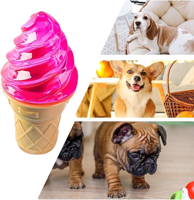 Dogs Chew Toys - Ice Cream Shape, Dog Toys for Aggressive Chewers, Food Grade Silicone Surfaces, Textured Cleaning | Enrichment Accessory for Puppy Teething & Boredom Indoor Games