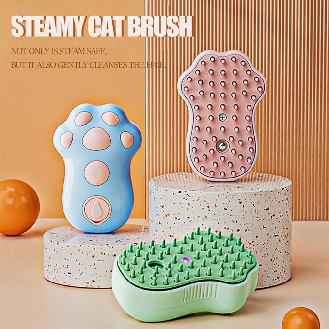 Steamy Cat Brush,Self Cleaning Steam Cat Brush,Electric Cat Steamer Brush for Massage Shedding Grooming Bath,Pet Hair Removal Comb,Wet Cat Brush with Water (Blue)