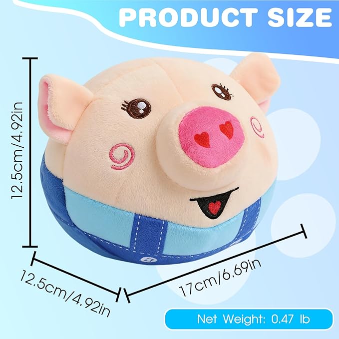 Interactive Dog Toys, Jumping Pig Dog Toys with Bounce, Recording and Music Modes, Active Moving Pet Plush Toy, Washable Cartoon Pig Plush Toy for Puppies/Small/Medium/Large Dogs (Blue)
