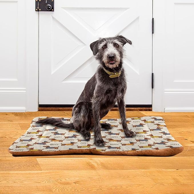 Dog Bed for Crate Washable Pet Sleep Pad, Puppy Print Kennel Mat with Non-Slip Bottom, Soft Fluffy Supplies Pet for Dogs and Cats (36x24 inch)