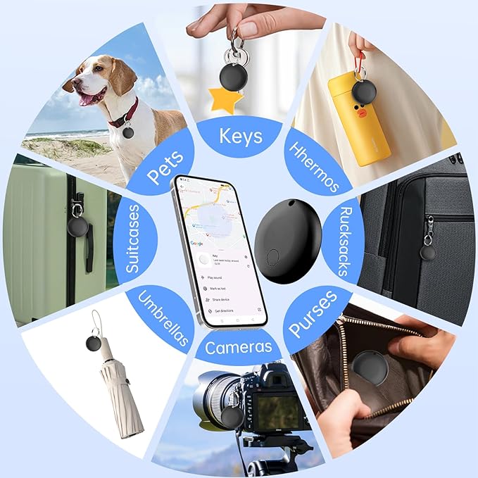 Bluetooth Tracker Android - 2 Pack, Item Finders Locators Work with Google Find My App (Only for Android), Tracker Tag for Keys, Luggage, Backpack, Wallet, Vehicle, Pets (Black)