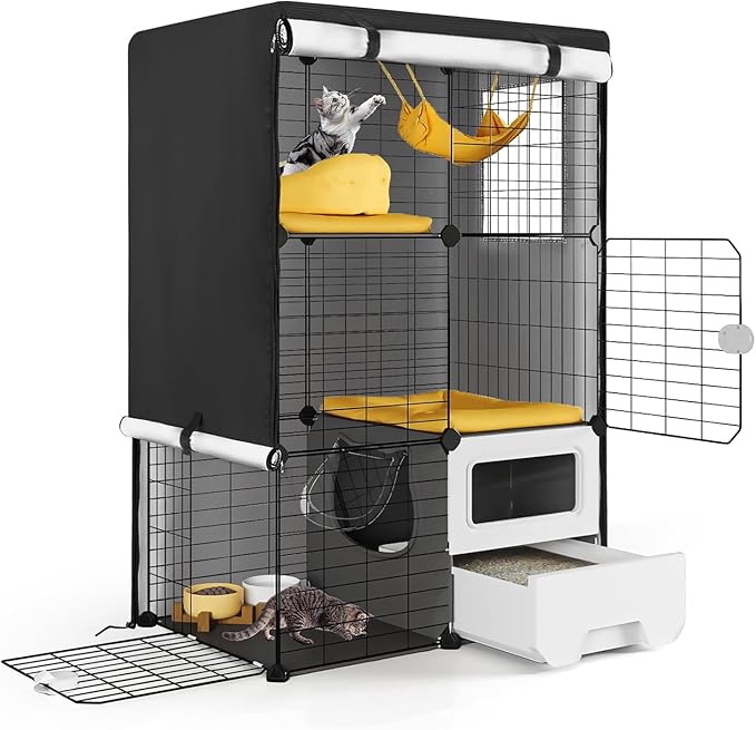 Catio Cover,30"L x 20"W x 42"H Cover for Catio Outdoor Cat Enclosure Waterproof, 420D Cat Cage Covers for Oneluck Cats Cage Indoor, Outdoor Cats Enclosure Covers(Black)(Catios Not Included)