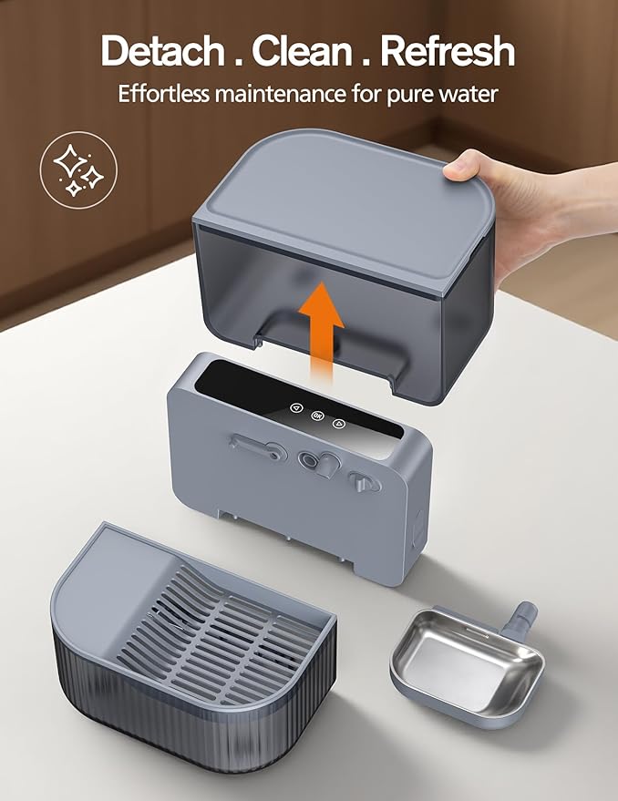 3.5L Wireless Cat Water Fountain with No Filters, 180-Day Battery & Precision Flow Control,Smart Pet Water Dispenser with Wastewater Separation & Custom Scheduling for Cats & Dogs, Grey