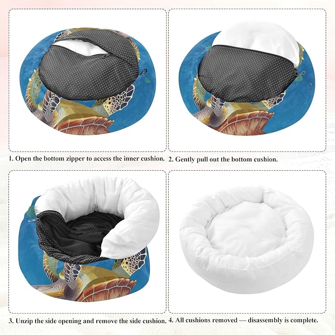 Pet Dog Bed Warm & Cozy fluffier Calming Bed for Extra Small Size Pets Supplies Sea Turtle Underwater
