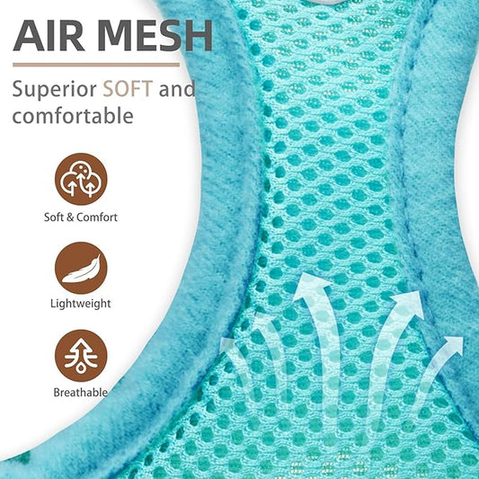 PUPTECK Adjustable Dog Harness Collar and Leash Set Step in No Pull Pet Harness for Small Medium Dogs Puppy and Cats Outdoor Walking Running, Soft Mesh Padded Reflective Vest Harnesses, Turquoise XS