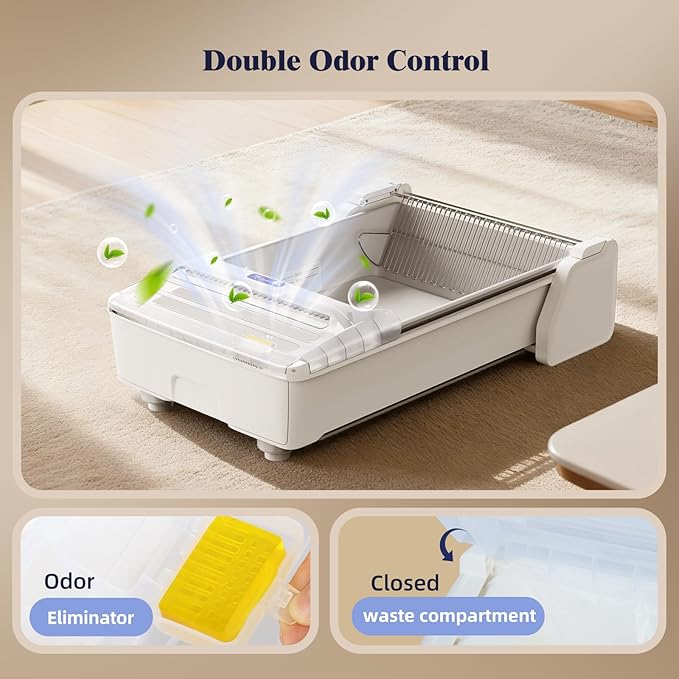 Robotail Automatic Litter Box, Self Cleaning Cat Litter Box with with Roomy Space, Fully Open Cat Box for Multi Cats, Include 5Lb Compatible Cassava Litter