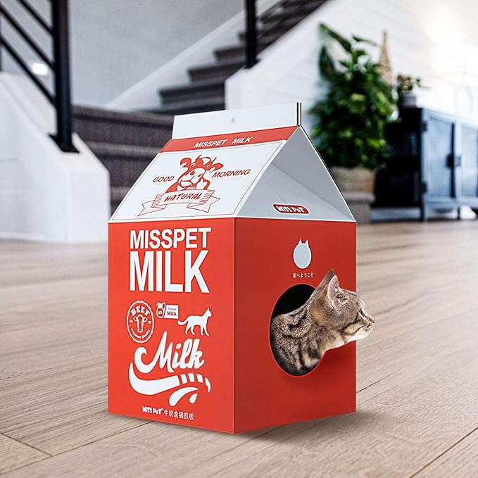 Simple Deluxe Cat Scratching Post, Infinity Shape Cat Scratcher Cardboard, Indoor Cat Toys, Curved Scratching Pad House Bed Furniture Protector, Red Milk Box