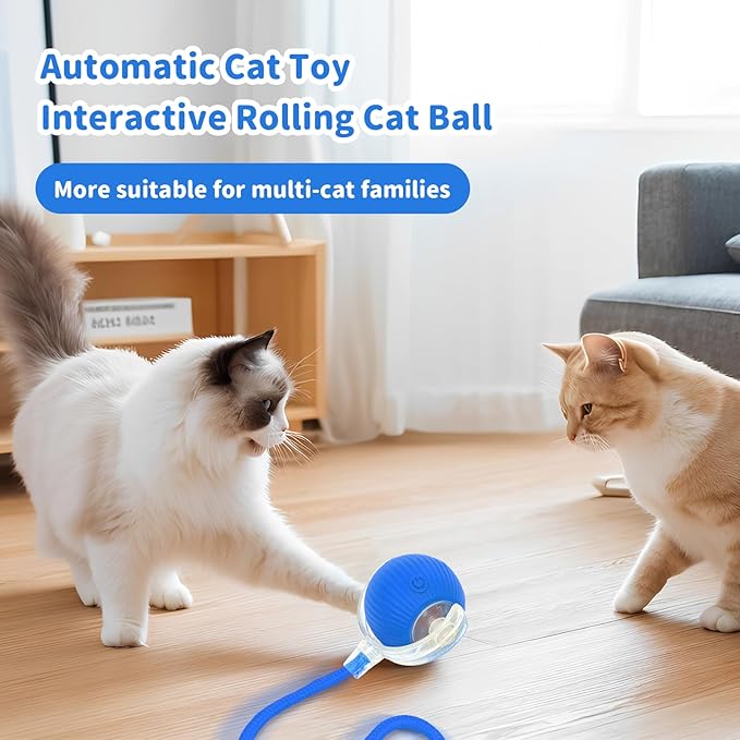 Interactive Cat Toys for Indoor Cats Smart Automatic Ball Rolling for Bored Kitten Pet Upgraded Speedy Moving Chase Dogs Toy Valentine's Day Gift Blue