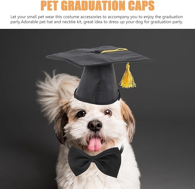 SUPVOX Graduation Themed Dog Necktie and Puppy Doctoral Hat Set Decorative Pet Supply for Dog Party and Celebration Accessories