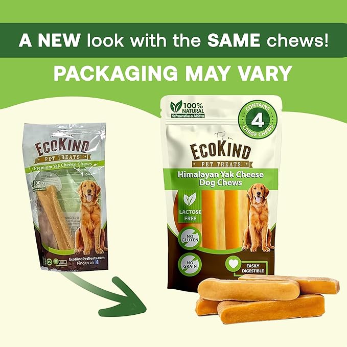 EcoKind Premium Gold Yak Cheese Himalayan Dog Chews, Dog Treats Large Breed, All Natural, High Protein Dog Chew, Cheese, Large - 5 Chews