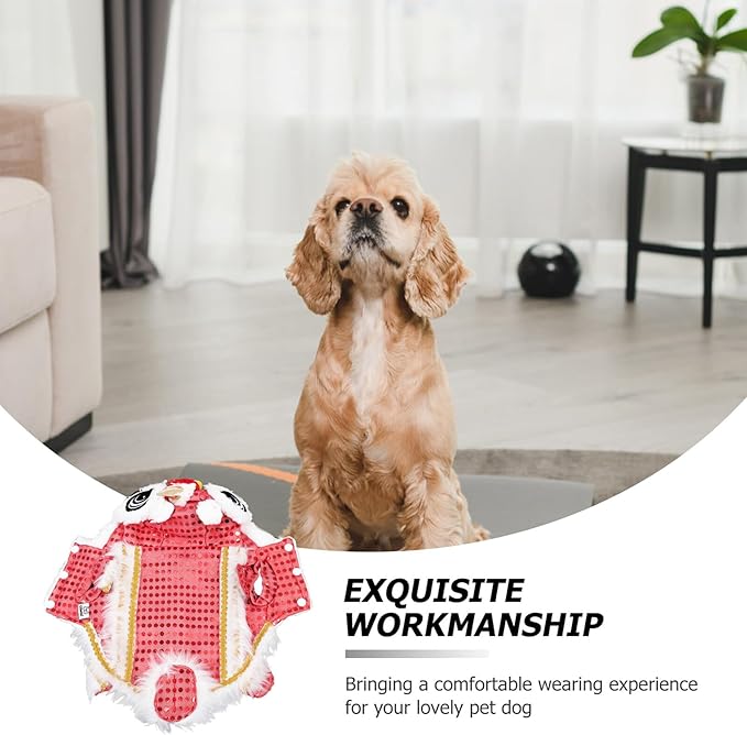 SOLUSTRE Lion Dance Dog Costume XL Red Pet Party Clothing New Year Pet Supplies Dog Clothes Red Festival Lion Dance Coat for Puppy’s Festive Photography Prop