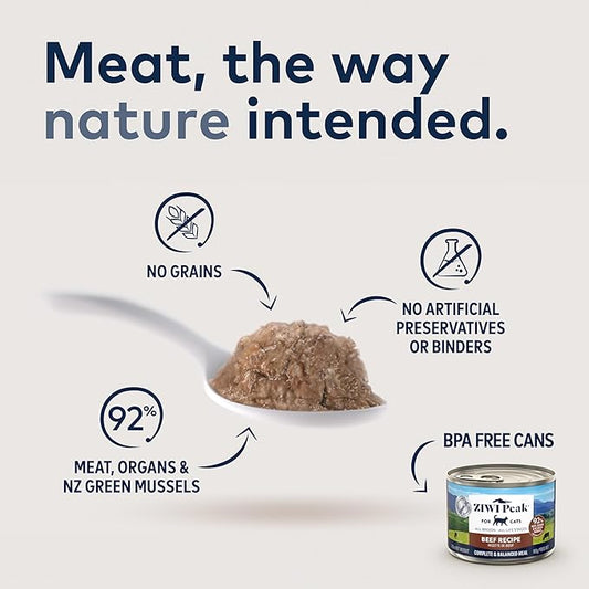 ZIWI Peak Wet Cat Food – All Natural, High Protein, Grain Free, Limited Ingredient, with Superfoods (Beef, Case of 24, 3oz Cans)