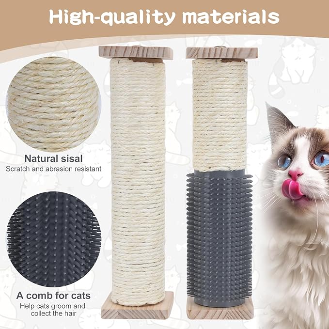 2 Pack Cat Scratching Post for Crate Cage, Wall Mounted Cat Scratcher Post with Self Groomer and Massager, Cat Cage Scratcher Pole to Scratch and Climbing (12.2x2.4in)