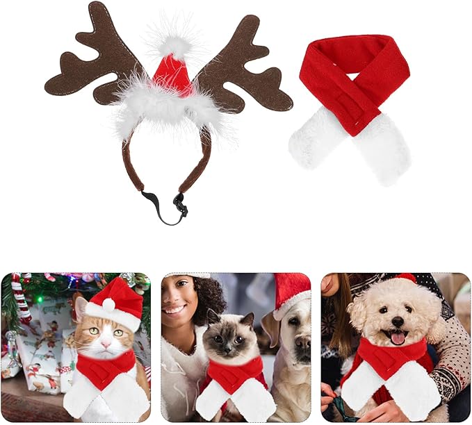 NUOBESTY Pet Christmas Hat and Scarf Set with Festive Dress-up Headgear, Winter Holiday Outfit Accessory for Dogs and Cats, Soft Comfortable Fabric for Pet Supplies