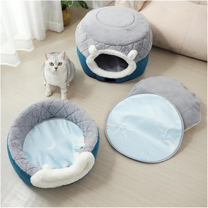 Cat Bed House Soft Plush Kennel Puppy Cushion Small Dogs Cats Nest Winter Warm Sleeping Pet Dog Bed Pet Mat Supplies(S 40x40x31cm)