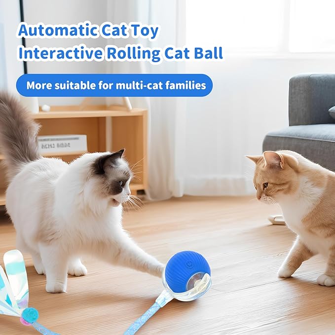 Interactive Cat Toys for Indoor Cats Smart Automatic Ball Rolling for Bored Kitten Pet Upgraded Speedy Moving Chase Dogs Toy Valentine's Day Gift Blue Dragonfly