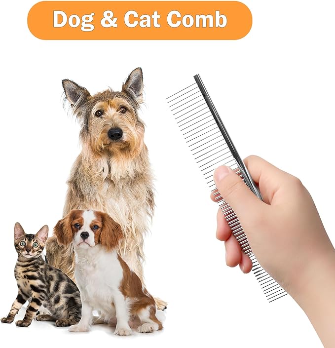 uxcell Metal Dog Comb with Rounded Teeth, 1 Pack Pet Hair Care Tool Dog Grooming Comb for Removing Tangles and Knots, Pet Comb for Long and Short Haired Dogs and Cats, 7.3IN