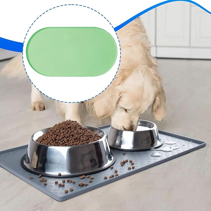 Pet Feeding Dog Food Mat Multifunctional Supplies Anti Slip Silicone Contain Spills Replace Pad Accessories Placemat, Green