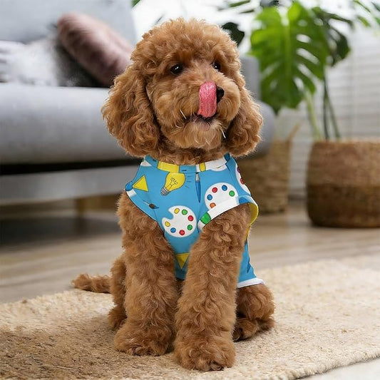 Summer Pet Clothes for Small Dogs Cats, Art Supplies Cute Blue Sun Protection Cooling Pet Vest, Sleeveless Breathable Puppy Dog Tank Top for Hot Weather Walking, X-Small
