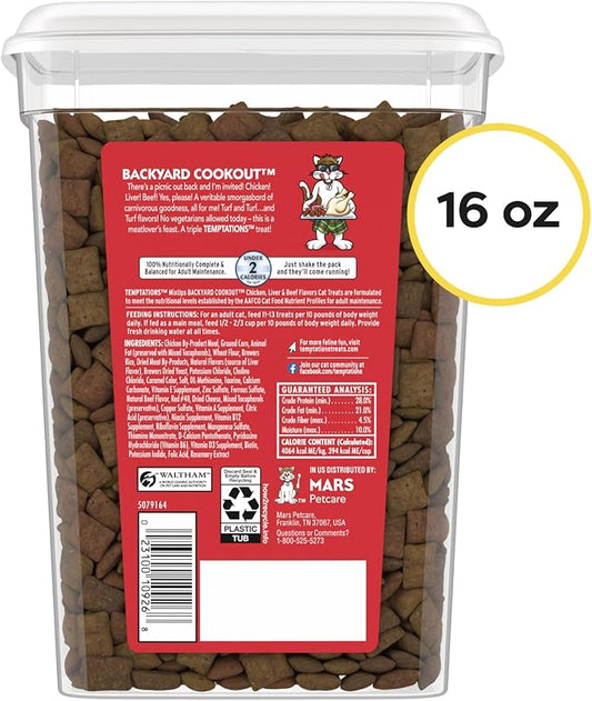 Temptations Cat Treats MixUps Backyard Cookout Flavor Crunchy, Soft Cat Treats, 16 oz. Tub