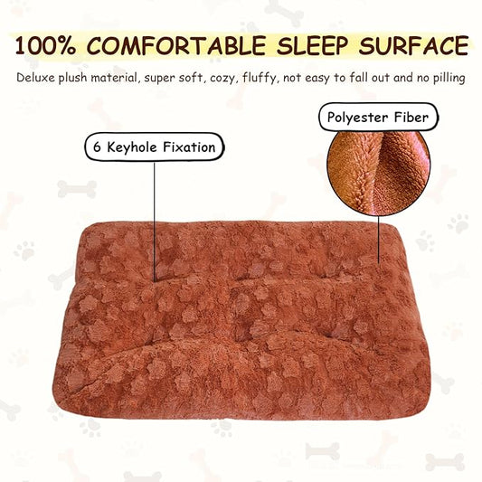 Washable Dog Bed for Small to Large Dogs, Calming Anti Anxiety Medium Dog Bed, Deluxe Plush Faux Fur Crate Beds, Comfy Fluffy Kennel Pad Pet Sleeping Mat with Non-Slip Bottom, 30"x20", Brown