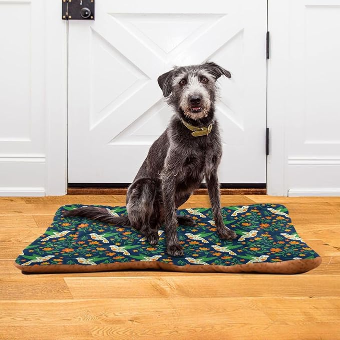 Dog Bed for Crate Washable Pet Sleep Pad, Floral Print Kennel Mat with Non-Slip Bottom, Soft Fluffy Supplies Pet for Dogs and Cats (24x18 inch)