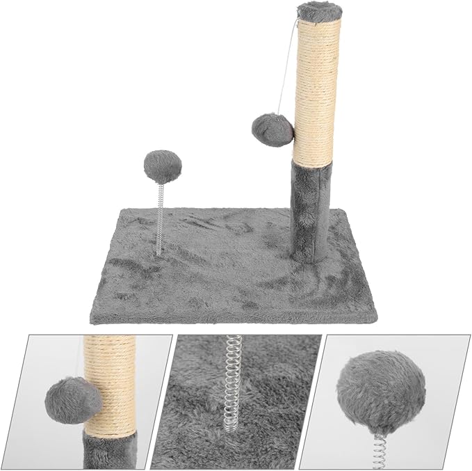 HEMOTON Large Sturdy Sisal Cat Scratching Post Gray Vertical Wear-Resistant Cat Climbing Tower with Comfortable Bed for Indoor