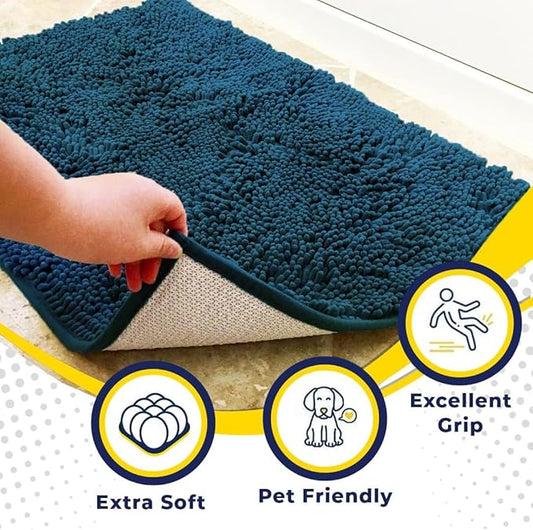 Muddy MatĀ® | Super Absorbent Door Mat Indoor, Microfiber Quick Dry Chenille Entryway Rug, Non-Slip Front Door Mat, Indoor Mats for Entryway, Machine Washable Pet Rug, Atlantic Blue XXL 60"X48"