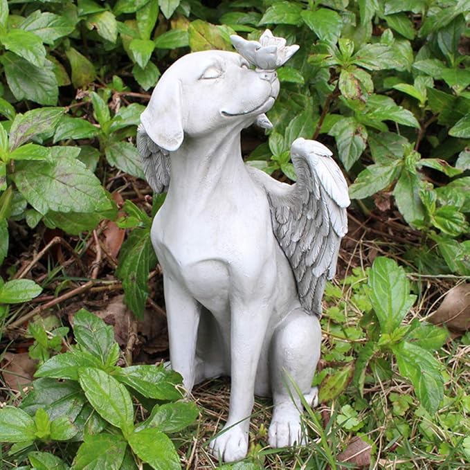 Angel Dog Memorial Statue,Pet Memorial Grave Marker Tribute Statue Garden Sleeping Dog Ornament Pet Passing Away Bereavement Presents Tribute Sculpture(Color:Grey)