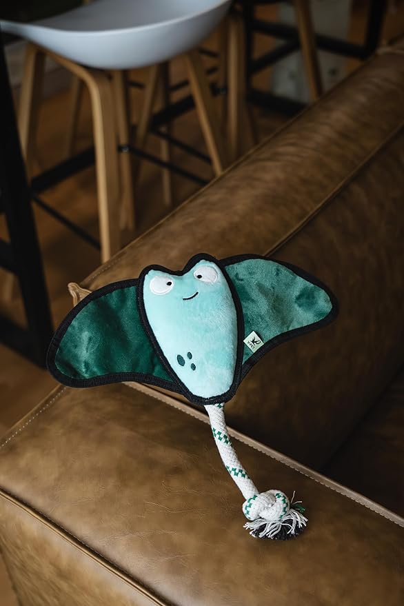 Dog Toy, Squeaky Plush Dog Toy, Rough & Tough Interactive Pet Toy, Recycled Fabric and Double Stitched (Manta)
