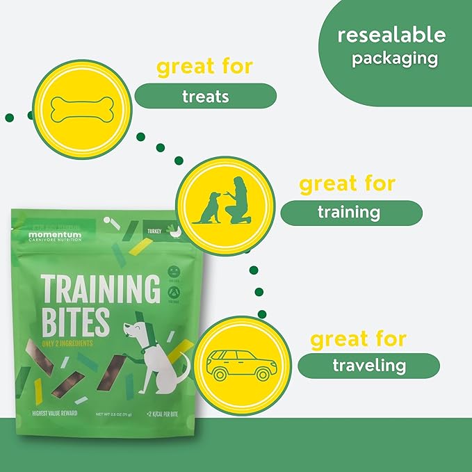 Momentum Carnivore Nutrition Freeze-Dried Turkey Training Bites – Two Ingredients-Turkey Gizzards and Hearts, All-Natural Dog Treats –Made in USA – Perfect for Training & Rewards- 2.5 oz Bag