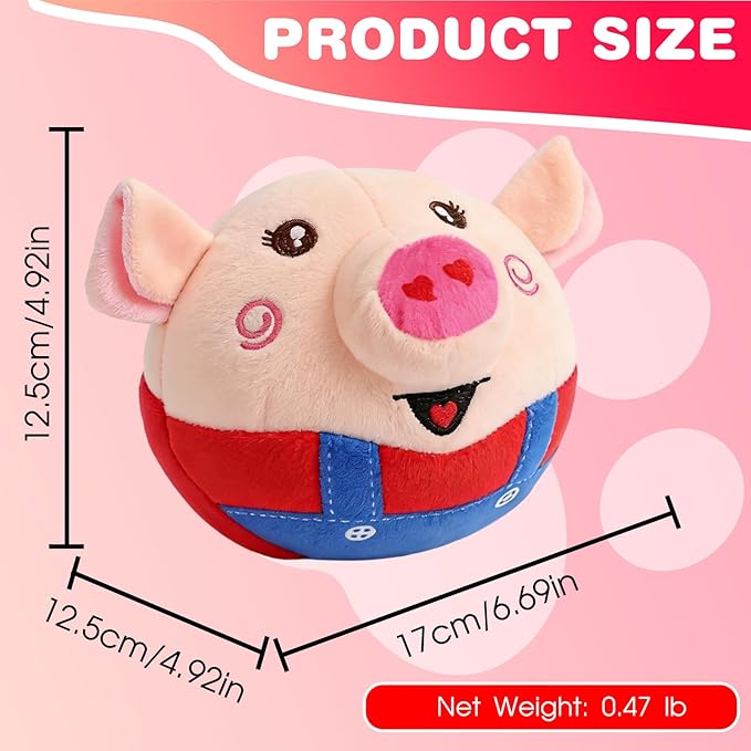 Interactive Dog Toys, Jumping Pig Dog Toys with Bounce, Recording and Music Modes, Active Moving Pet Plush Toy, Washable Cartoon Pig Plush Toy for Puppies/Small/Medium/Large Dogs (Red)