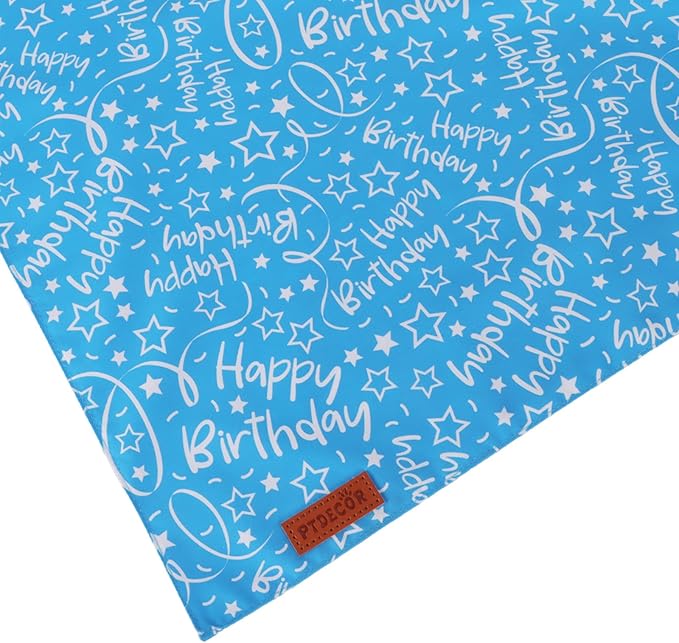 PTDECOR Happy Birthday Dog Bandana, Premium Durable Fabric, Triangle Scarf for Dog Birthday Party Supplies, Blue Pet Bandana for Medium Large Dogs Pets (Large)