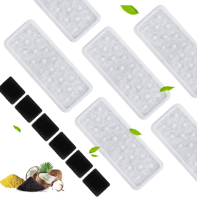 Accessories Set (Replacement Filter & Water Pump Sponge) for Pet Water Fountain- 6 pcs Packed Filters & 6 pcs Packed Sponges, Only Suitable for PETIMI Pet Water Fountain (Model PF-SS-01/02/03)