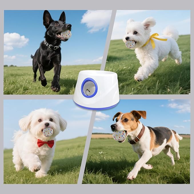Dog Ball Thrower Launcher, Automatic Ball Launcher for Dogs, 3 Adjustable Distance Settings, Indoor Outdoor Interactive Dog Toys, with 3 2.3-inch Balls, Small/Medium Sized Dog Thrower