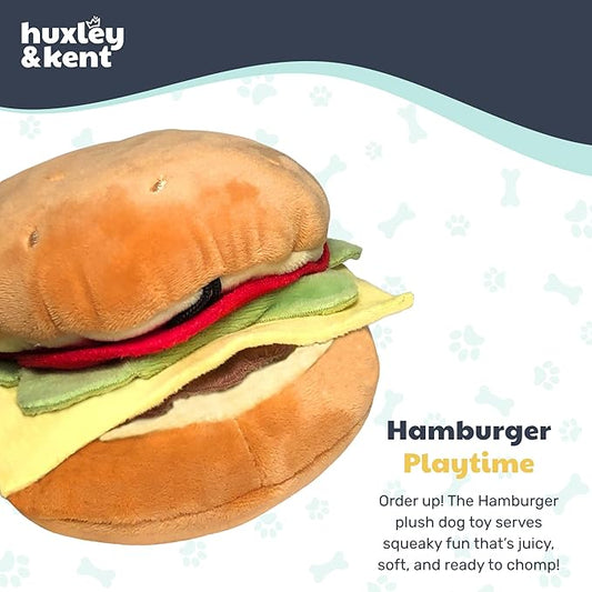 Huxley & Kent Funny Dog Toy w/Squeaker β Power Plush Squeaky Dog Toys for Small, Medium & Large Dogs β Soft Stuffed Animal for Indoor Play & Fetch - Hamburger, Small