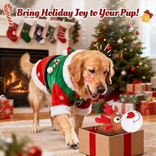 Plush Rope Reindeer Dog Toy โ Durable Squeaky Tug Toy for Small, Medium & Large Dogs, Interactive Chew & Fetch Puppy Toy