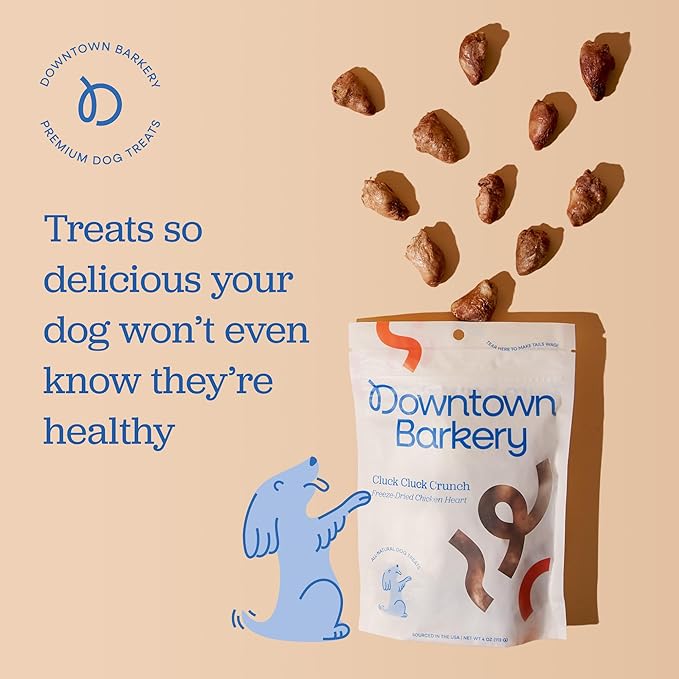 Downtown Barkery Freeze Dried Dog Treats - Single Ingredient, Low Calorie, Rich in Vitamins and Minerals - All Natural - Freeze Dried Chicken Hearts for Dogs, 4 Oz