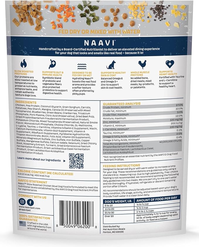 Natural Dog Food - Slow-Roasted Chicken Bowl with Ancient Grains, Vegetables & Fruits - Ideal Wet/Dry Meal or Premium Dog Food Toppers for Picky Eaters (6 oz)
