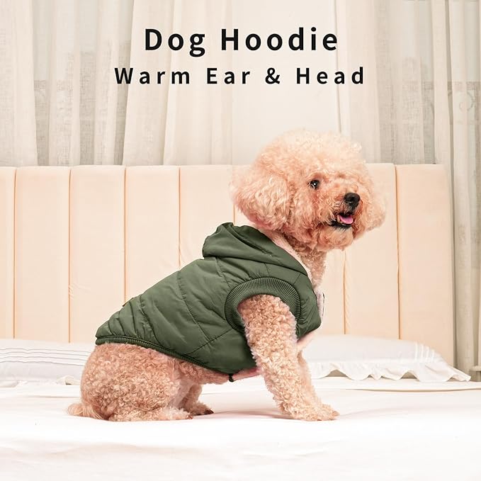Fleece Lining Extra Warm Dog Hoodie in Winter for Large Dogs Jacket Pet Coats with Hooded Green XXXL