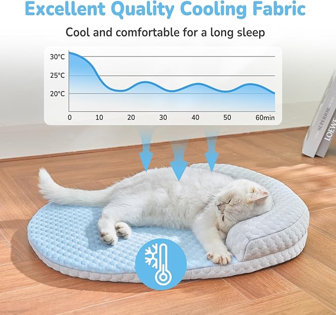 CATISM Cat Cooling Mat - Pet Bed Mat for Cats or Small Dogs, Cat Bed Cat Sleeping Beds with Pillow Soft and Comfortable, Cozy Pad Washable, Non-Slip Bottom Removable