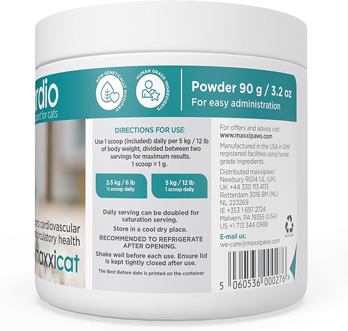 maxxipaws maxxicardio Heart & Cardiovascular Powder Supplement for Cats, 3.2oz
