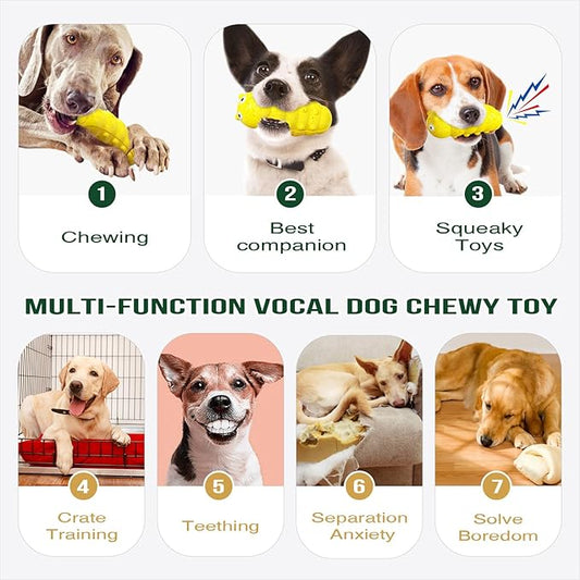 Large Size BouncyLarva Squeaky Dog Toy for Medium/Large Dogs Breed Aggressive Chewers Durable Bouncy Squeak Toys Yellow