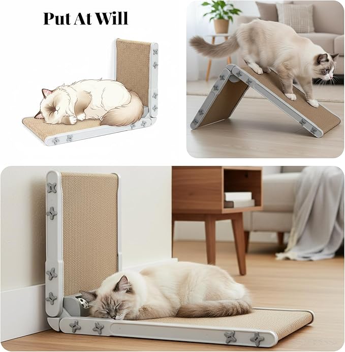 L Shape Cat Scratcher, 26.8 Inch Cat Scratchers for Indoor Cats, Protecting Furniture Cat Scratch Pad, Cardboard Cat Scratching with Ball Toy, Catnip, Large (Gary)