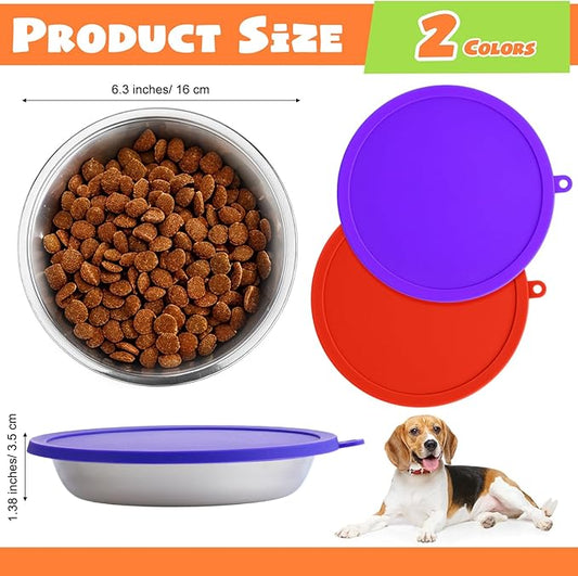 Patelai 4 Pcs Stainless Steel Dog Bowls with Silicone Lids Portable Food and Water Dishes for Pets Sealable Containers for Small Medium Dog Cat Indoor, 6.3 Inch (Red,Purple)