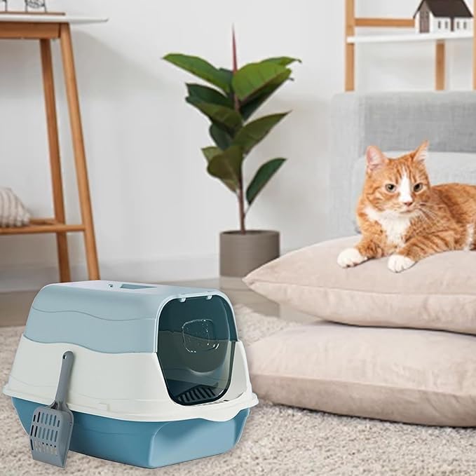 Large Enclosed Cat Litter Box with Lid, Scoop, Enclosed Potty, Anti-Splashing Toilet, Kitty Covered Litter Boxes for Cats Litterbox Including Litter Scoop for Indoor Use Cat Owners Gifts
