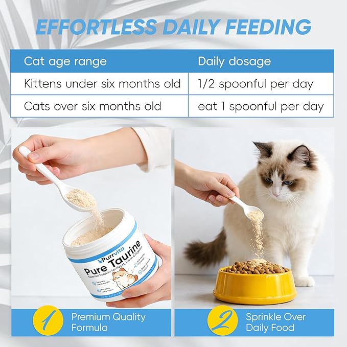 Taurine for Cats, Pure Taurine Powder for Cats, Mix-in Formula for Cat Food, Supports Overall Vitality, Essential Amino Acid for Cat Wellness, 120 g (4.23 oz)